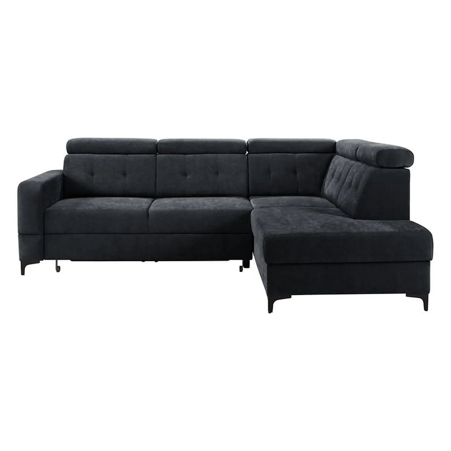 Coltar extensibil MANTO, sezlong dreapta, stofa catifelata negru - Wind 99, cu lada depozitare, 254x182x100 cm