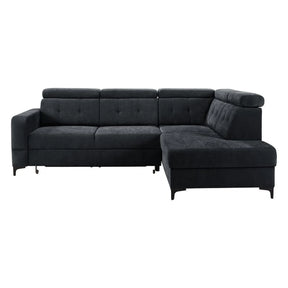 Coltar extensibil MANTO, sezlong dreapta, stofa catifelata negru - Wind 99, cu lada depozitare, 254x182x100 cm