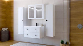 Dulap baie TORETO, alb mat, PAL laminat, cu oglinzi, 80x15x70 cm