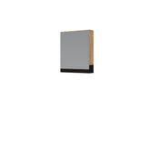 Dulap baie suspendat DUESA, stejar auriu/negru, PAL laminat, cu o usa si oglinda, 60x15x72 cm