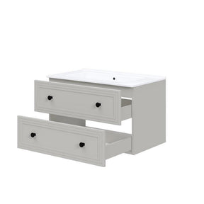 Dulap baie suspendat TORETO, casmir mat, PAL laminat, cu 2 sertare, 80x45x46 cm
