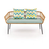 Bancă de grădină HOUSTON, cu structură din stejar și negru, perne colorate în nuanțe vibrante. #testalt