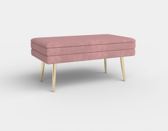 Bancuta VELVA, cu spatiu pentru depozitare, catifea roz si picioare aurii, 78x35x40 cm