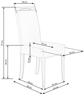 Scaun CLARION 2, gri/negru, stofa catifelata/lemn, 42x58x97 cm