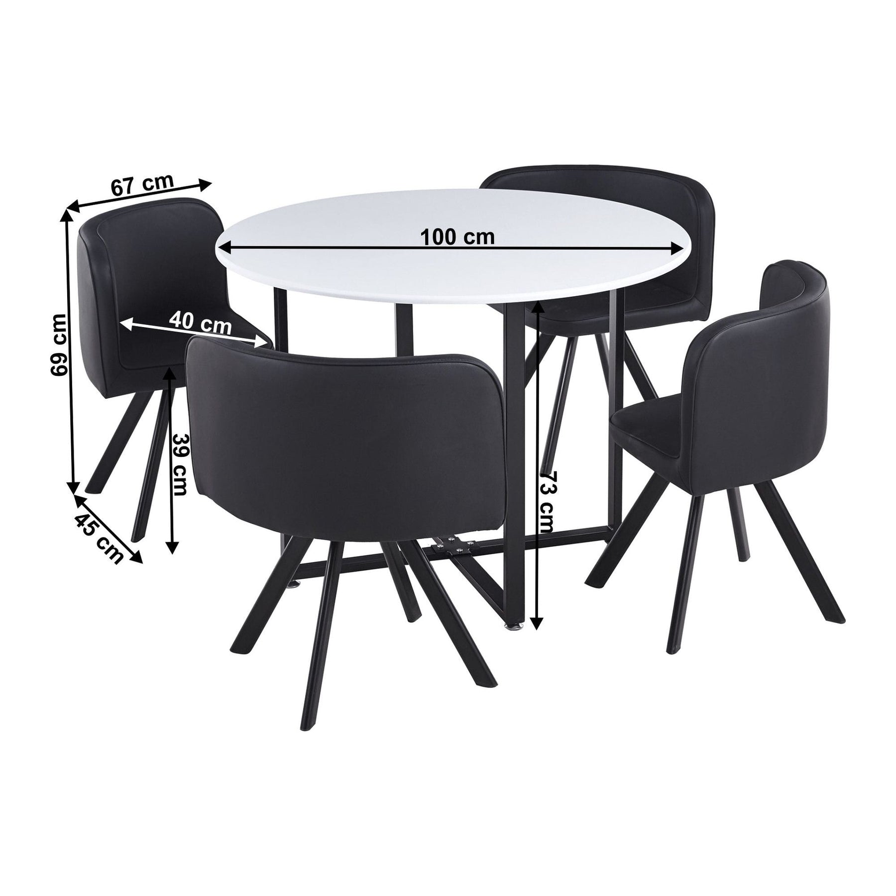 Set masa cu 4 scaune BEVAN NEW, piele ecologica/metal, negru/alb