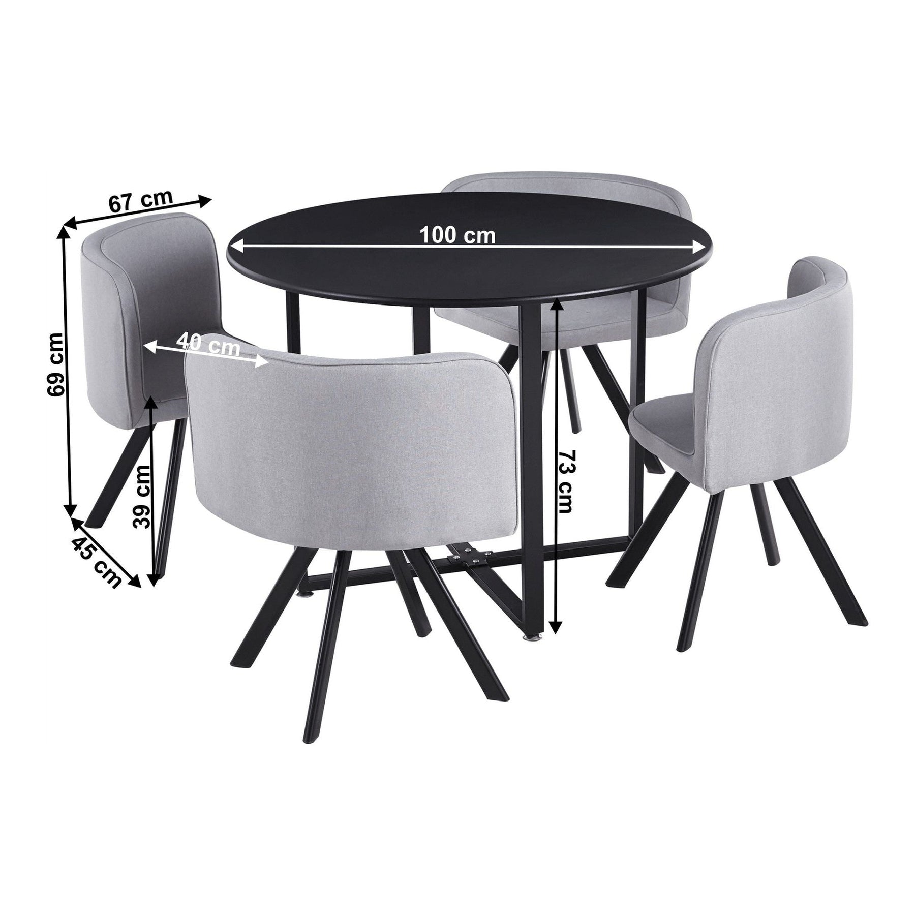 Set masa cu 4 scaune BEVAN NEW, stofa clasica/metal, gri deschis/negru
