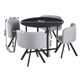 Set masa cu 4 scaune BEVAN NEW, stofa clasica/metal, gri deschis/negru