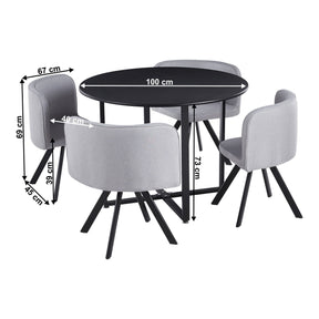 Set masa cu 4 scaune BEVIS NEW, stofa clasica/metal, gri deschis/negru