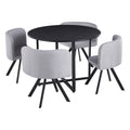 Set masa cu 4 scaune BEVAN NEW, stofa clasica/metal, gri deschis/negru
