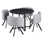 Set masa cu 4 scaune BEVAN NEW, stofa clasica/metal, gri deschis/negru