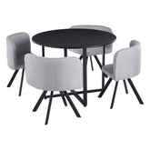 Set masa cu 4 scaune BEVAN NEW, stofa clasica/metal, gri deschis/negru