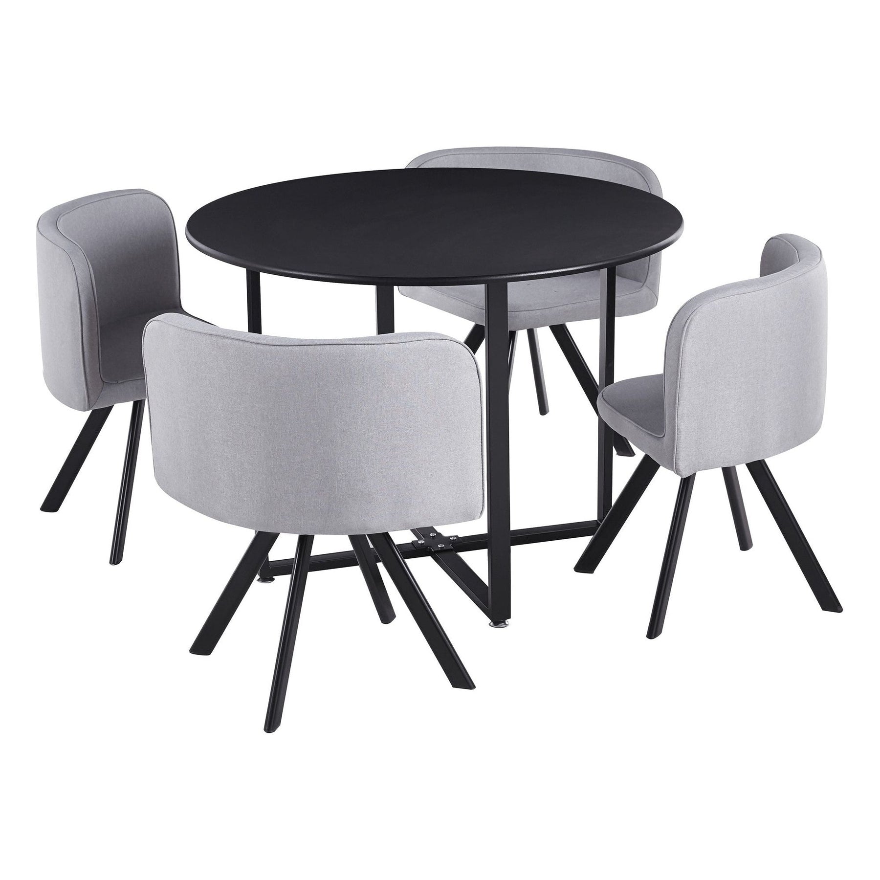 Set masa cu 4 scaune BEVAN NEW, stofa clasica/metal, gri deschis/negru