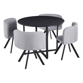 Set masa cu 4 scaune BEVAN NEW, stofa clasica/metal, gri deschis/negru