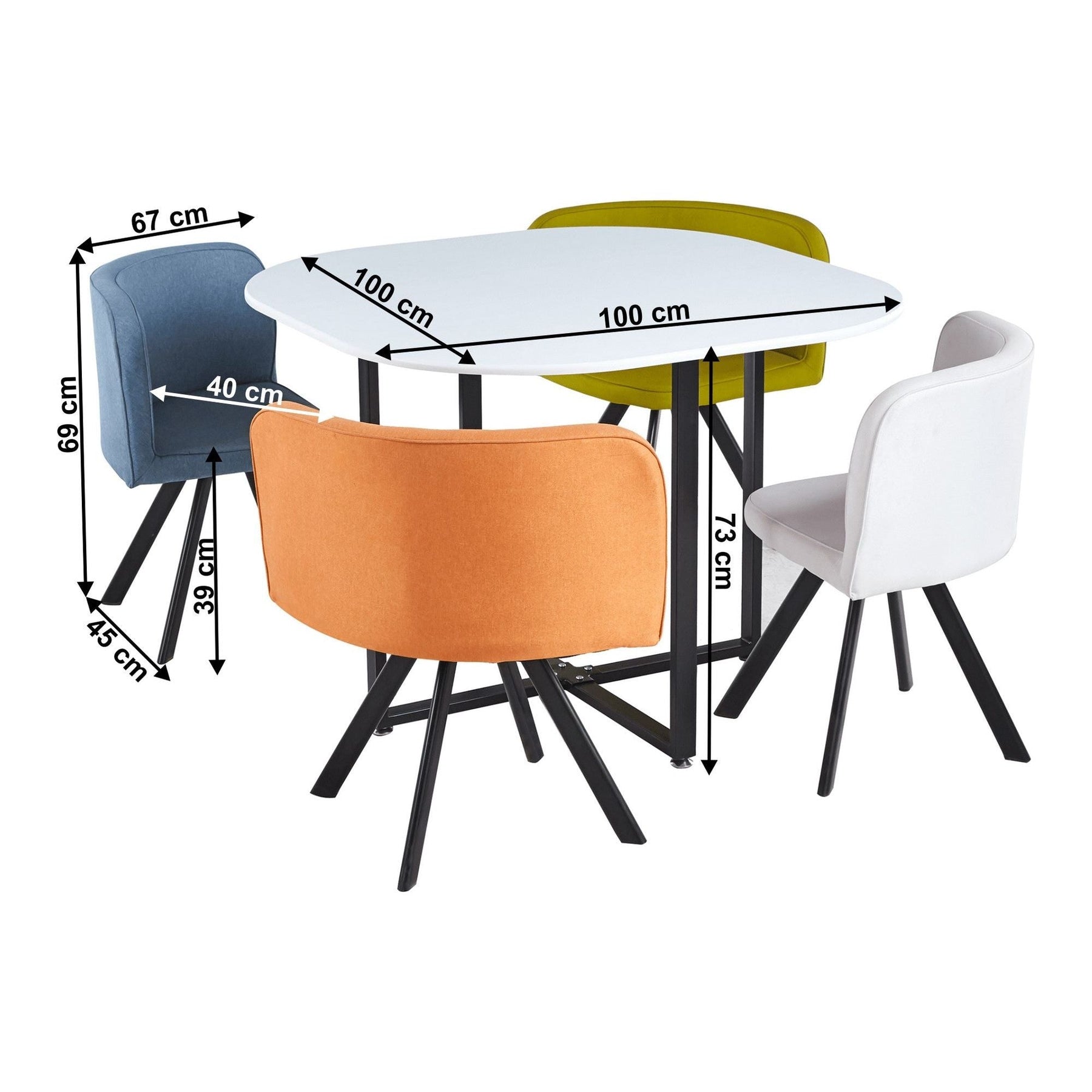 Set masa cu 4 scaune BEVIS NEW, stofa clasica/metal, multicolor