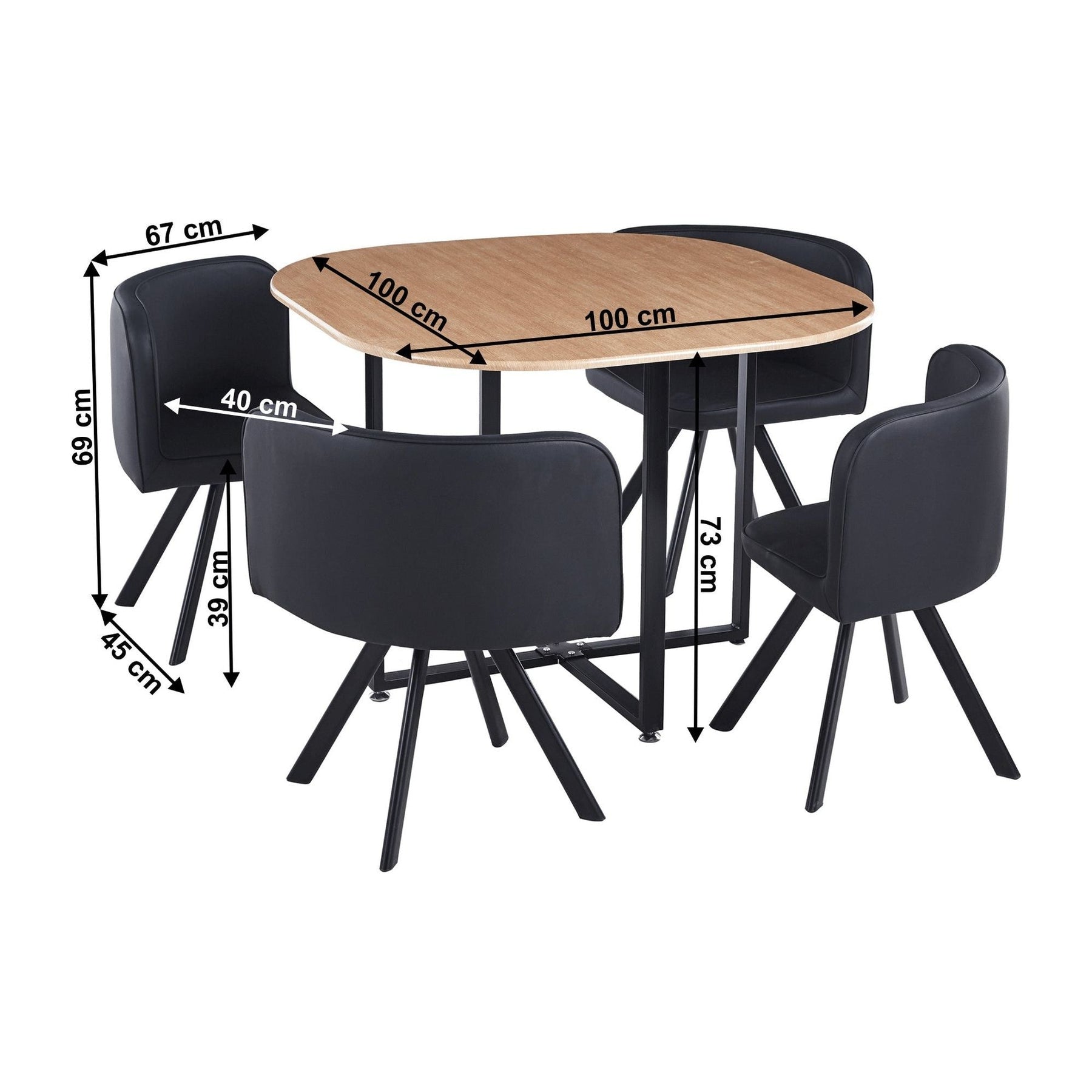 Set masa cu 4 scaune BEVIS NEW, piele ecologica/metal, stejar/negru