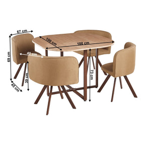 Set masa cu 4 scaune BEVIS NEW, stofa clasica/metal, stejar/maro deschis