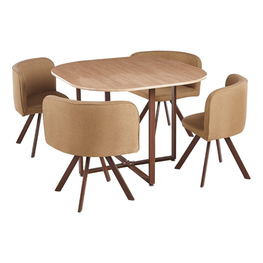 Set masa cu 4 scaune BEVIS NEW, stofa clasica/metal, stejar/maro deschis