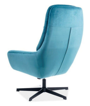 Fotoliu recliner cu taburet FORD, turcoaz/negru, stofa catifelata/metal