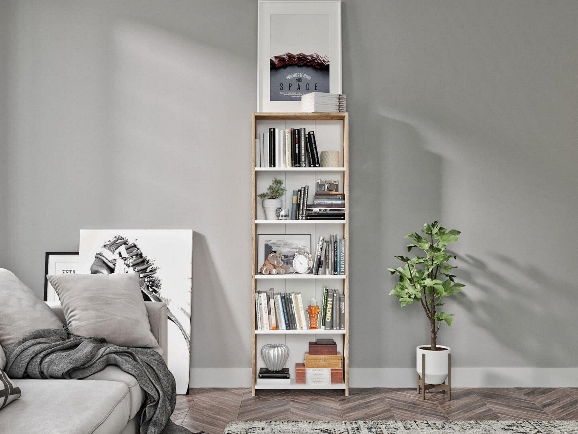 Biblioteca AMSTERDAM OCN-34587, stejar alb/alb