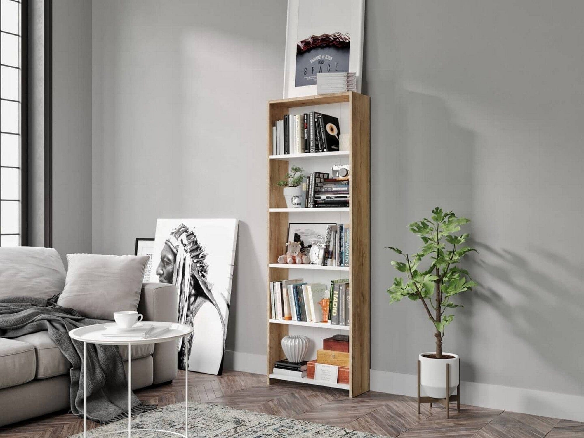 Biblioteca AMSTERDAM OCN-34587, stejar alb/alb