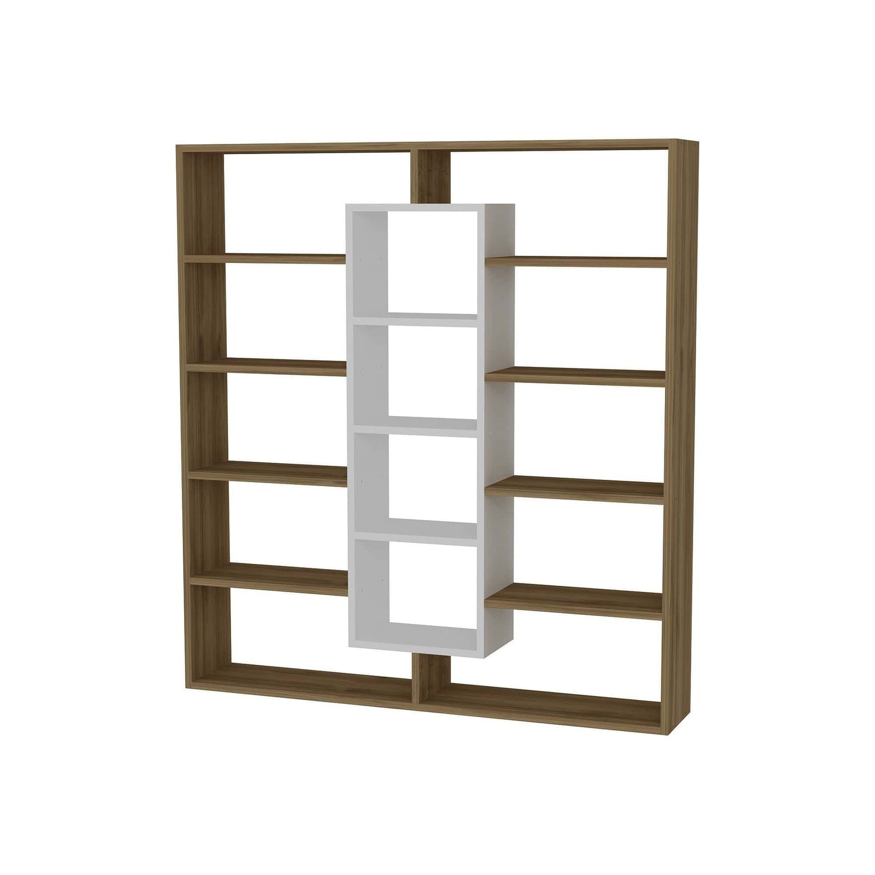 Bibliotecă modernă nuc și alb, ideală pentru living – primabucata