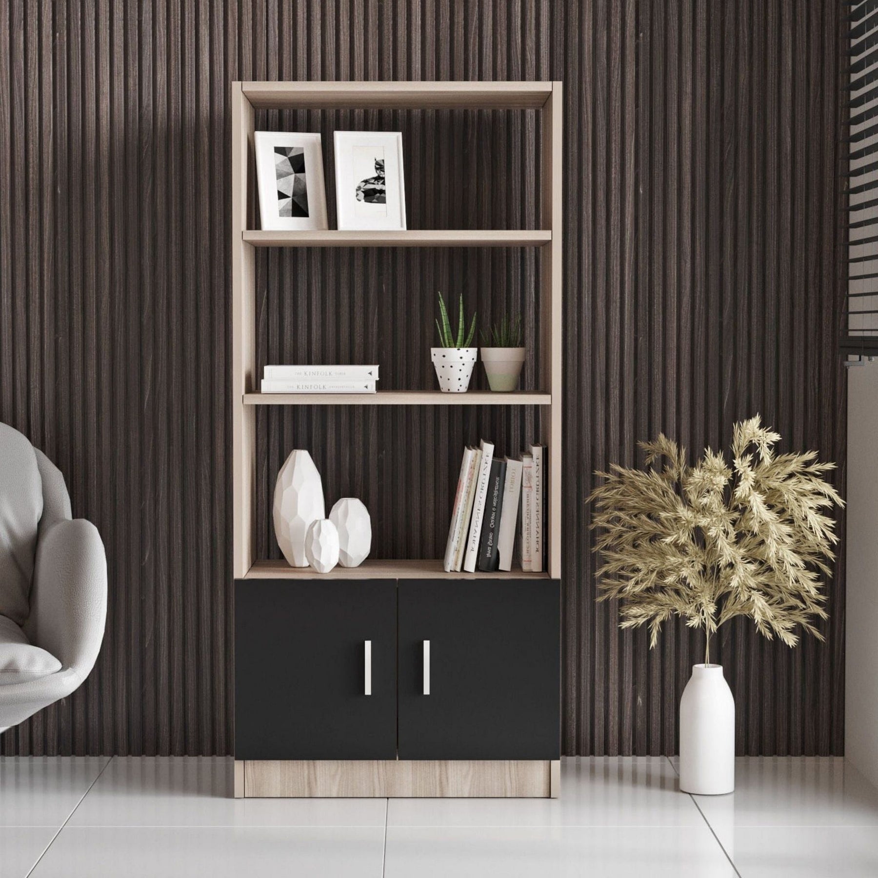 Biblioteca AMSTERDAM OCN-34641, stejar gri/gri