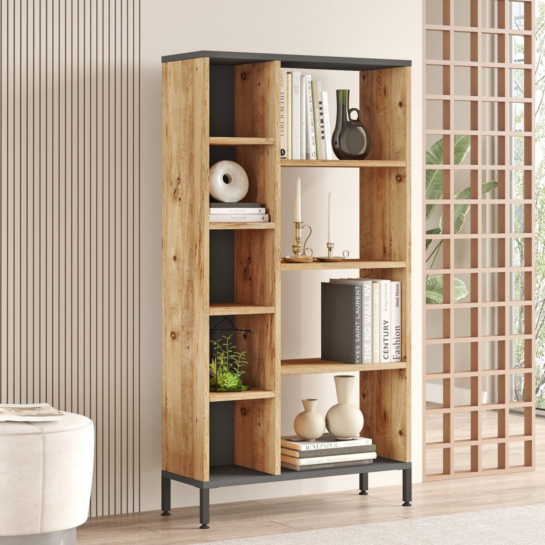 Biblioteca AMSTERDAM OCN-34653, stejar gri/gri