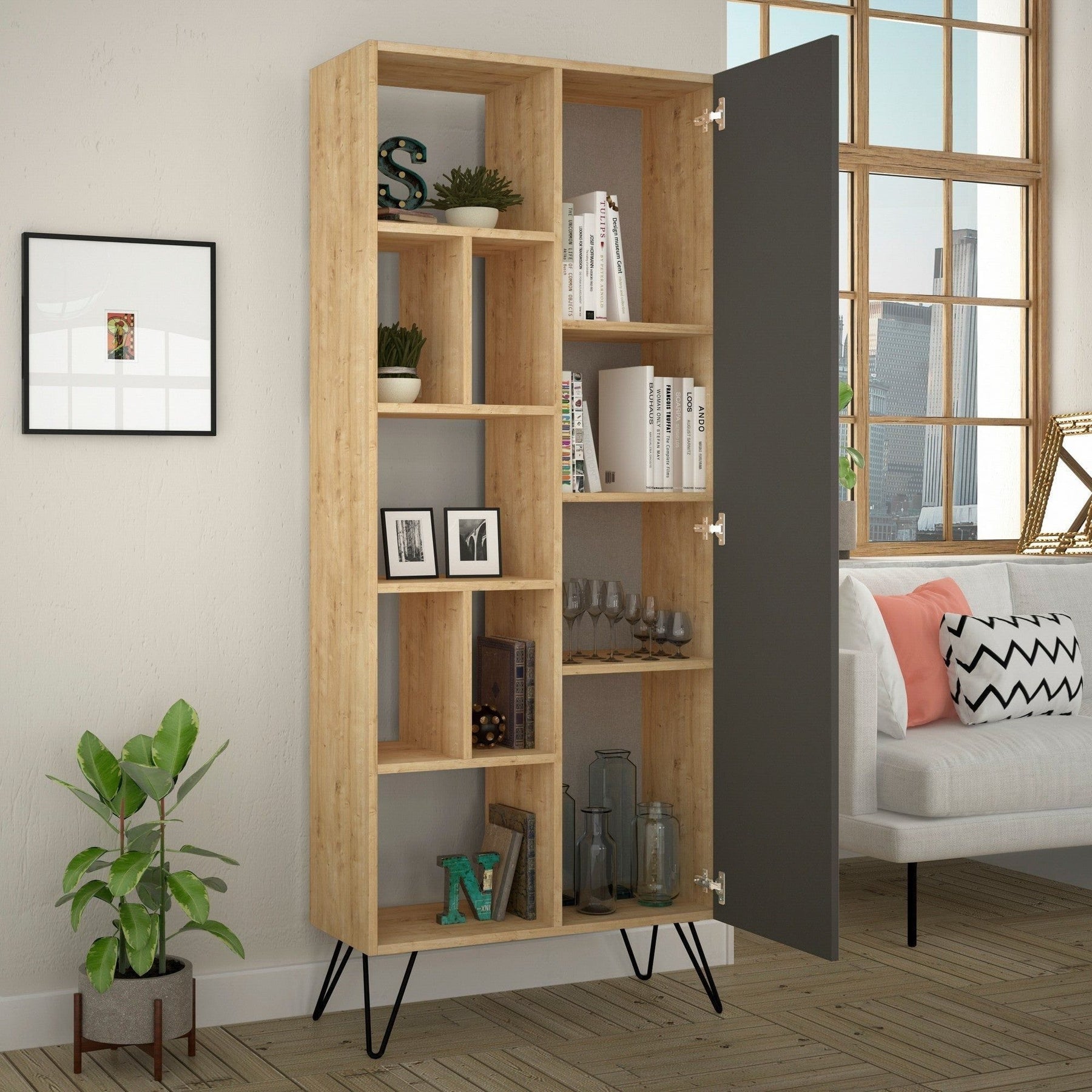 Biblioteca AMSTERDAM OCN-34679, stejar gri/gri