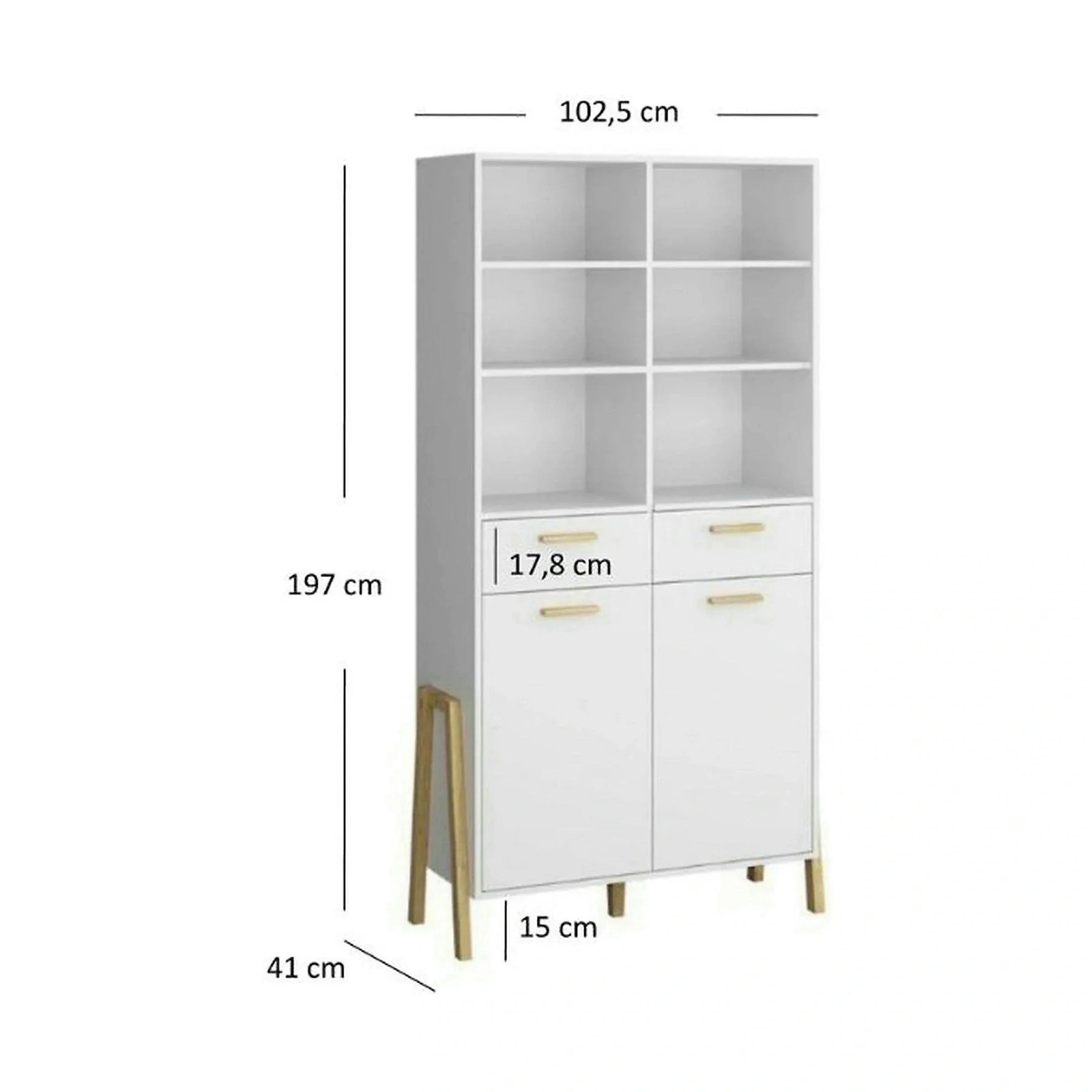 Biblioteca BELLE, PAL laminat, alb, 103×41×197 cm