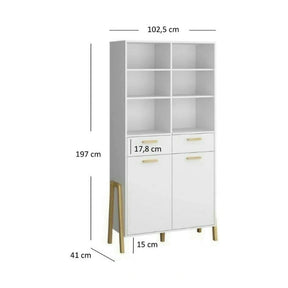 Biblioteca BELLE, PAL laminat, alb, 103×41×197 cm