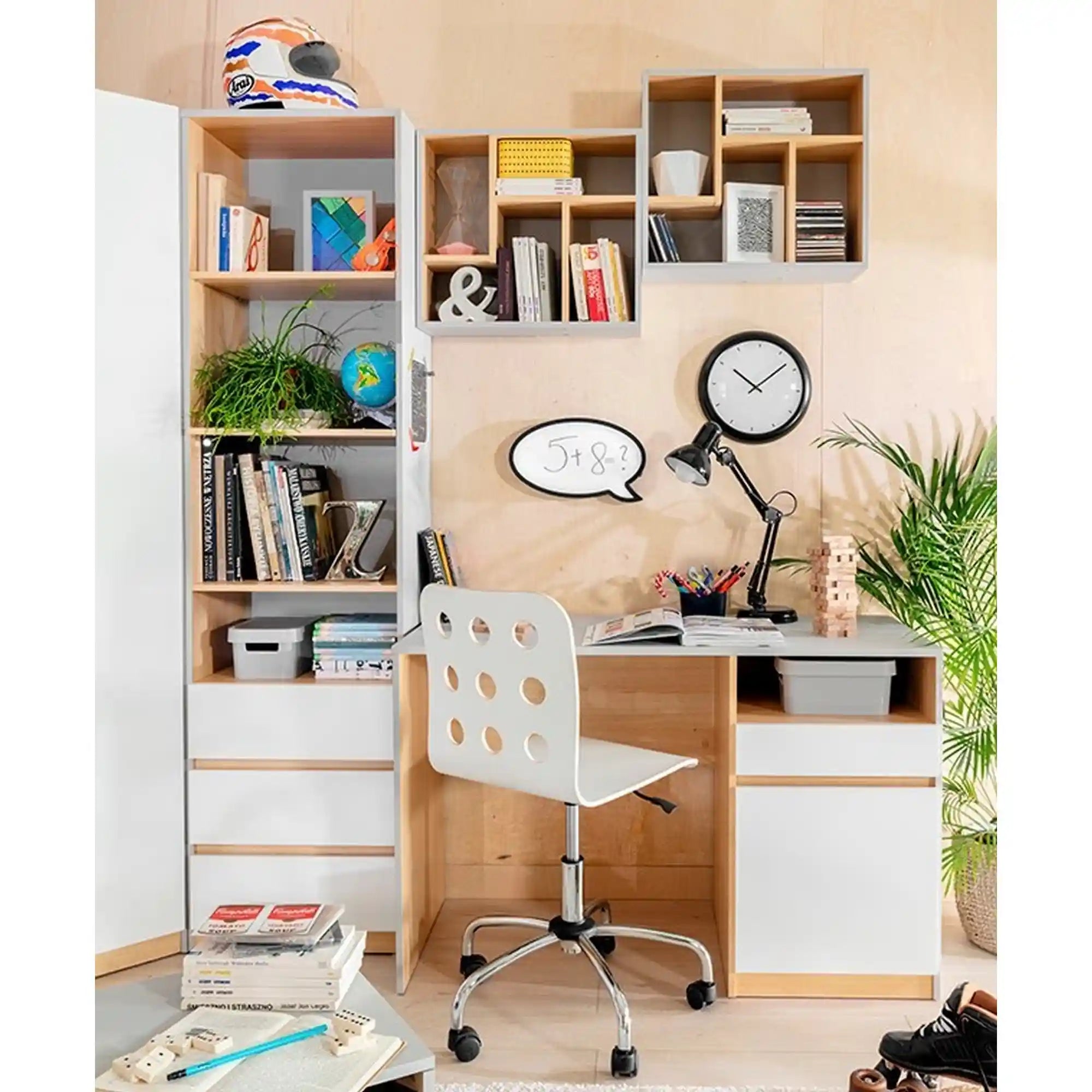 Biblioteca BERGEN OCN-30001, gri deschis/stejar