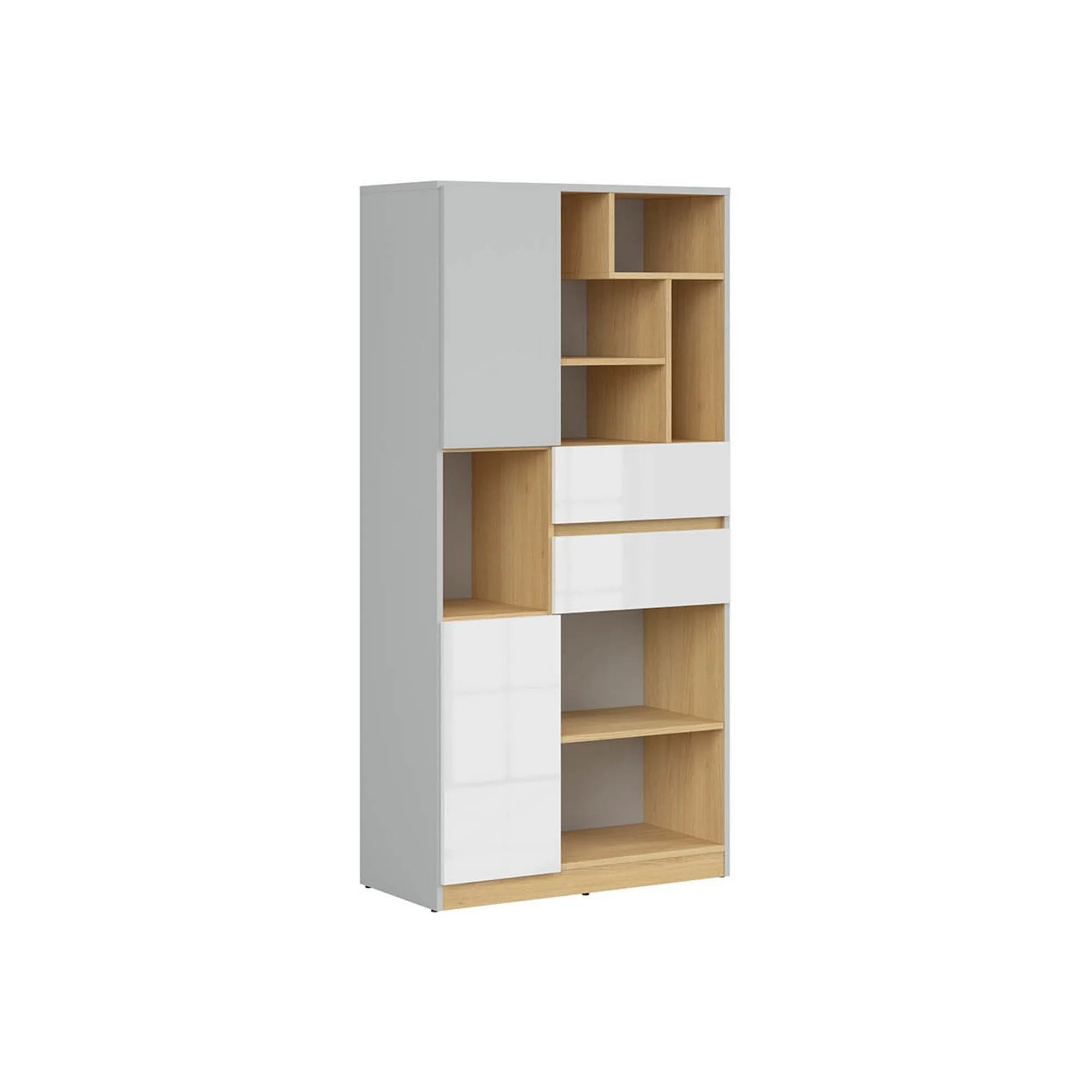 Biblioteca BERGEN OCN-30013, gri deschis/stejar