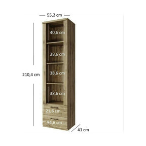 Biblioteca DOORSET, PAL laminat, stejar navarra, 55×41×210 cm