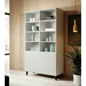 Biblioteca PAFOS, PAL laminat/MDF/plastic, alb, 101×40×177 cm