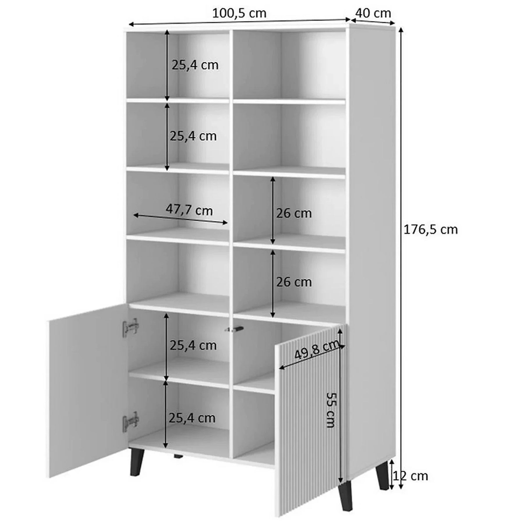 Biblioteca PAFOS, PAL laminat/MDF/plastic, alb, 101×40×177 cm