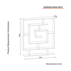 Biblioteca SARMASIK, PAL melaminat, efect de piatră travertin, 125×22×150 cm