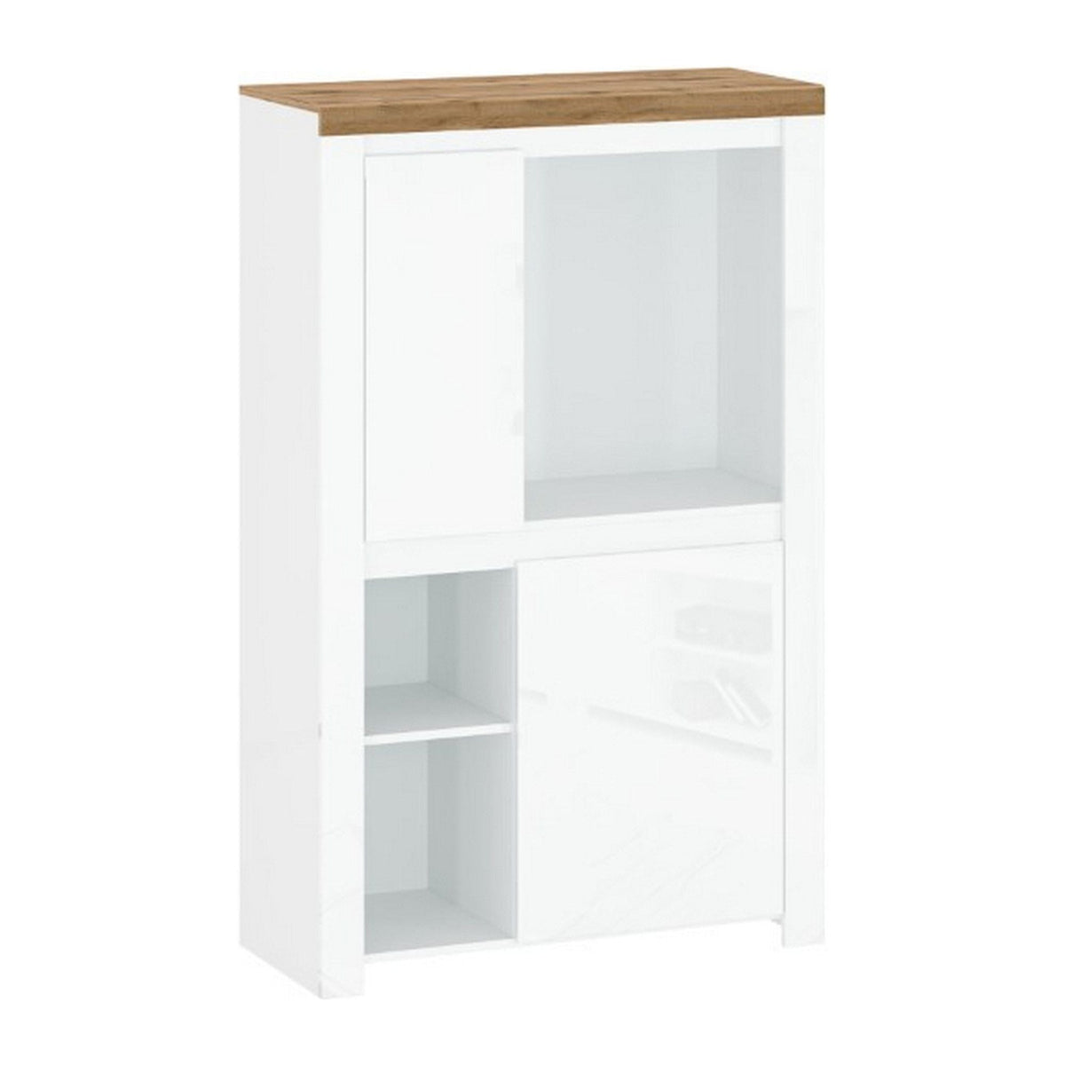 Comoda VIGO 2D, alb lucios/stejar wotan, PAL laminat, 98x42x157 cm