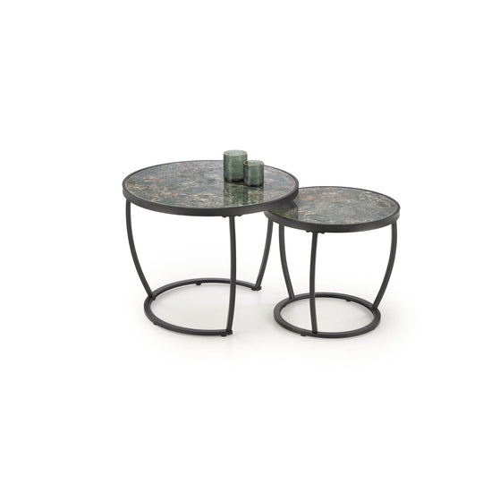 Set 2 masute INES, verde/negru, ceramica/metal, 62x50/47x43 cm