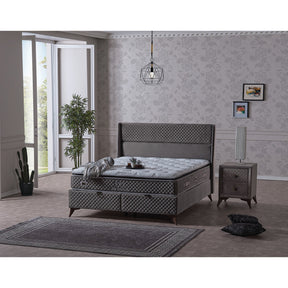 Pat BIO BALANCE 140x200, stofa catifelata gri - Zen Z1188, cu somiera si spatiu depozitare