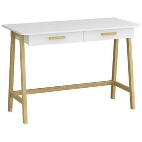 Birou BELLE, PAL laminat/lemn, alb/stejar, 120×55,1×80 cm