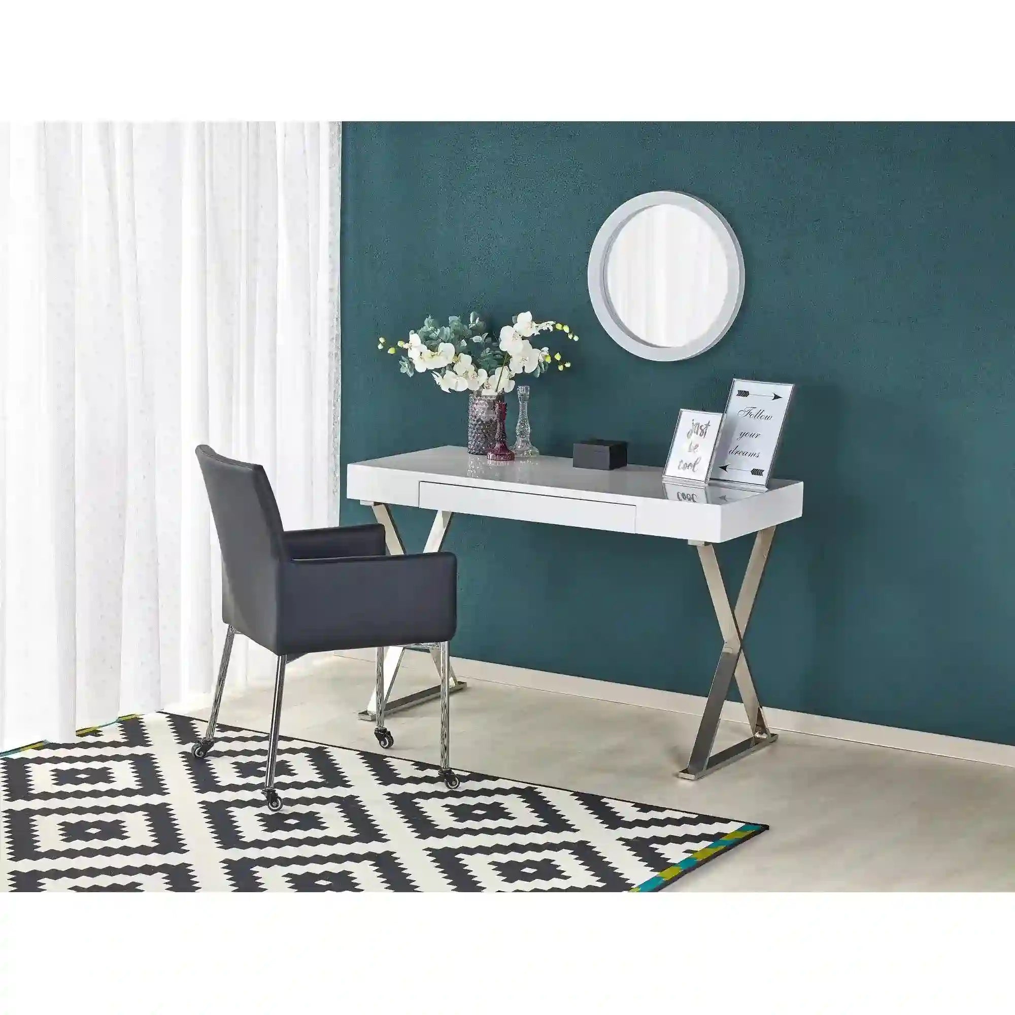 Birou HOUSTON OCN-38233, alb lucios/crom