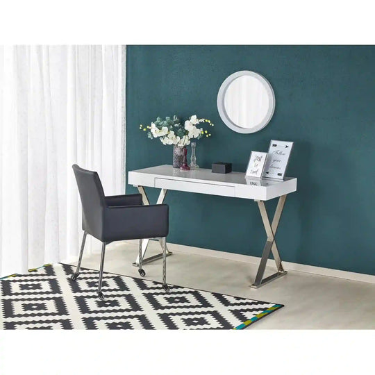 Birou HOUSTON OCN-38233, alb lucios/crom