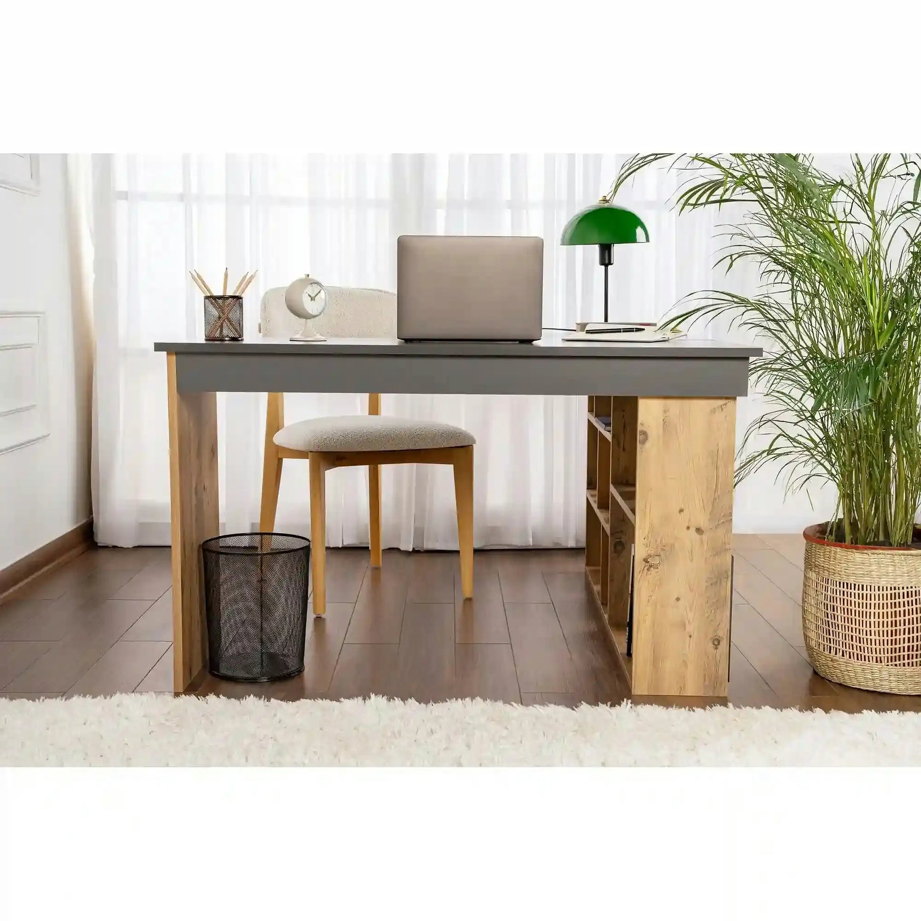 Birou VESPER, PAL melaminat, gri antracit/pin atlantic, 130×120×72 cm