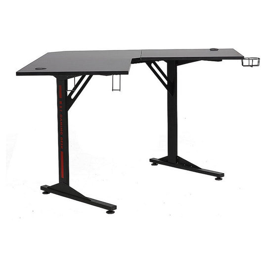 Birou de colt B-219, negru, PAL si metal, 120x120x76 cm