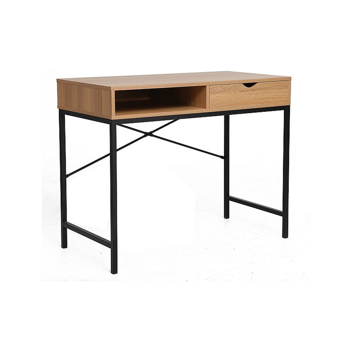 Birou B-027, stejar/negru, PAL si metal, 95x48x76 cm