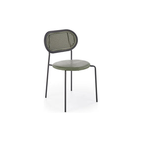 Scaun K524, verde/negru, ratan sintetic/piele ecologica, 46x51x78 cm