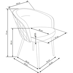 Scaun tapitat K430, galben, stofa catifelata, 61x54x77 cm