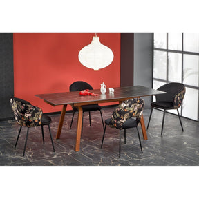 Scaun tapitat K505, negru, cu imprimeu floral, stofa catifelata, 51x55x86 cm