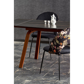 Scaun tapitat K505, negru, cu imprimeu floral, stofa catifelata, 51x55x86 cm
