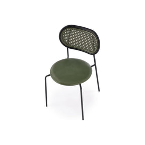 Scaun K524, verde/negru, ratan sintetic/piele ecologica, 46x51x78 cm